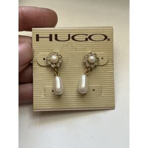 HUGO FASHION EARRINGS Faux Pearl Dangle NOS